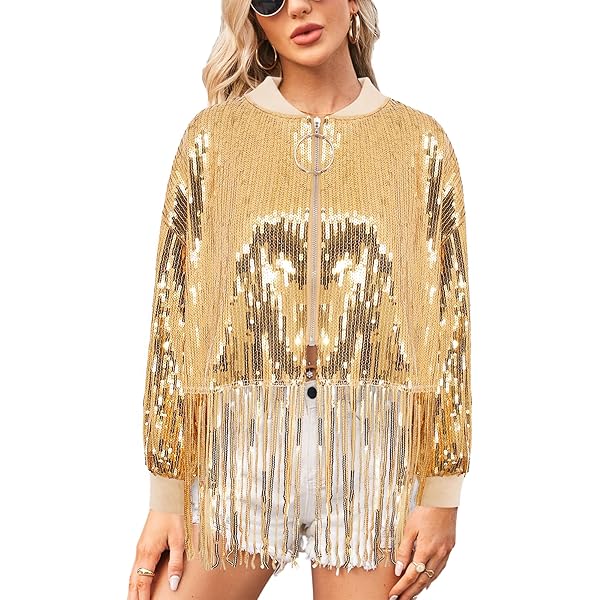 Amazon.com: Monanoat Women Sparkly Sequin Fringe Jacket